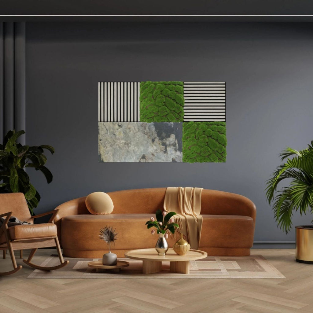 Steinpaneel Platina Slate im Wohnzimmer – stilvolle Wandverkleidung in Steinoptik