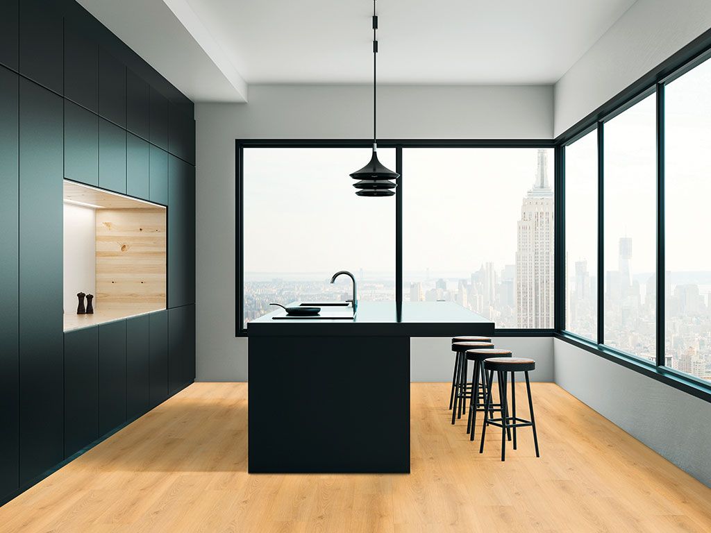 Verpackung des Vinylbodens von CHECK ONE mit Angaben zu Format, Stärke und Nutzungsklasse