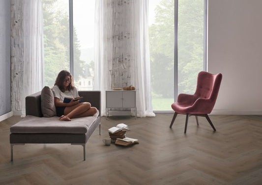MUSTER - Vinylboden Herringbone - Boxbach Eiche - Klick-Vinyl 5,5mm - inkl. Trittschall - Premium (KOSTENLOS)