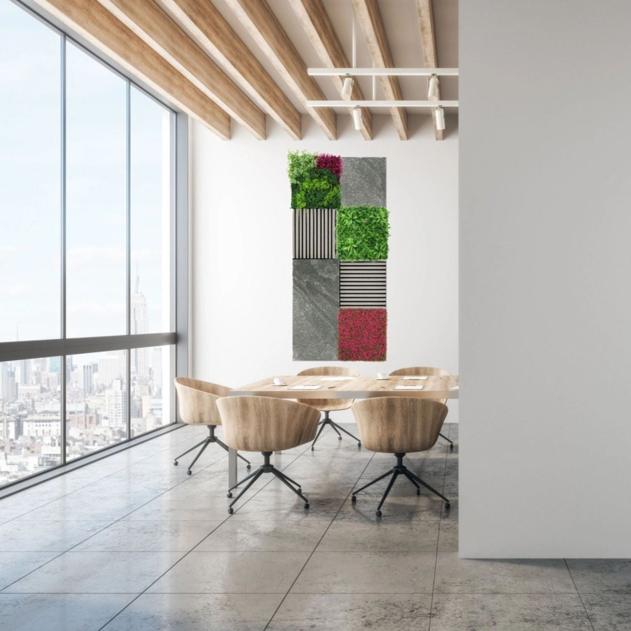 Wohnzimmer mit Wandpaneel Jangal Modular Wall Grey Slate in moderner Steinoptik